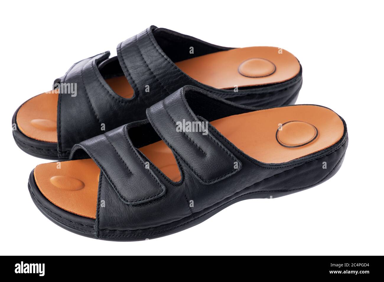 Orthopedic leather sandals or slippers isolated on white background