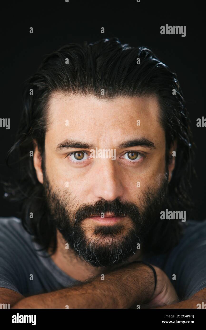 Headshot of forty old years old bearded man Stock Photo