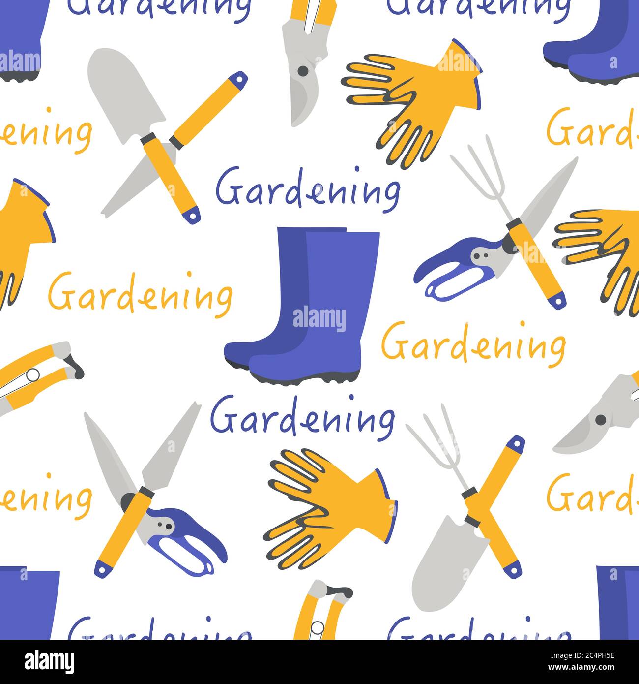 Vector seamless pattern Illustration with gardening tools and rubber ...