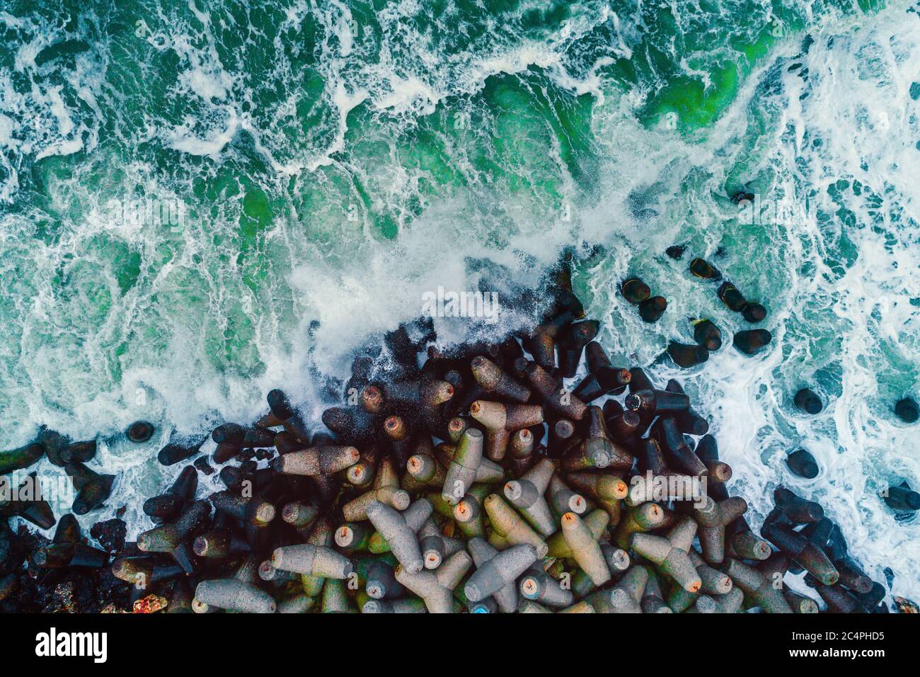 Aerial view of sea waves and rocky coast Stock Photo - Alamy