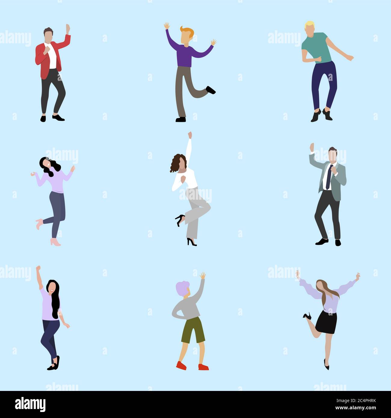 Happy people jumping and celebration. Male and female fun and success, jump active and cheerful, vector illustration Stock Vector