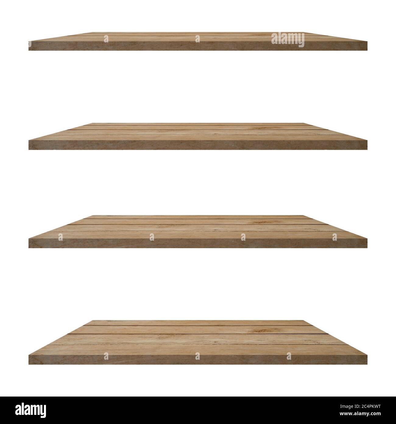 4 Wood shelves table isolated on white background and display montage ...