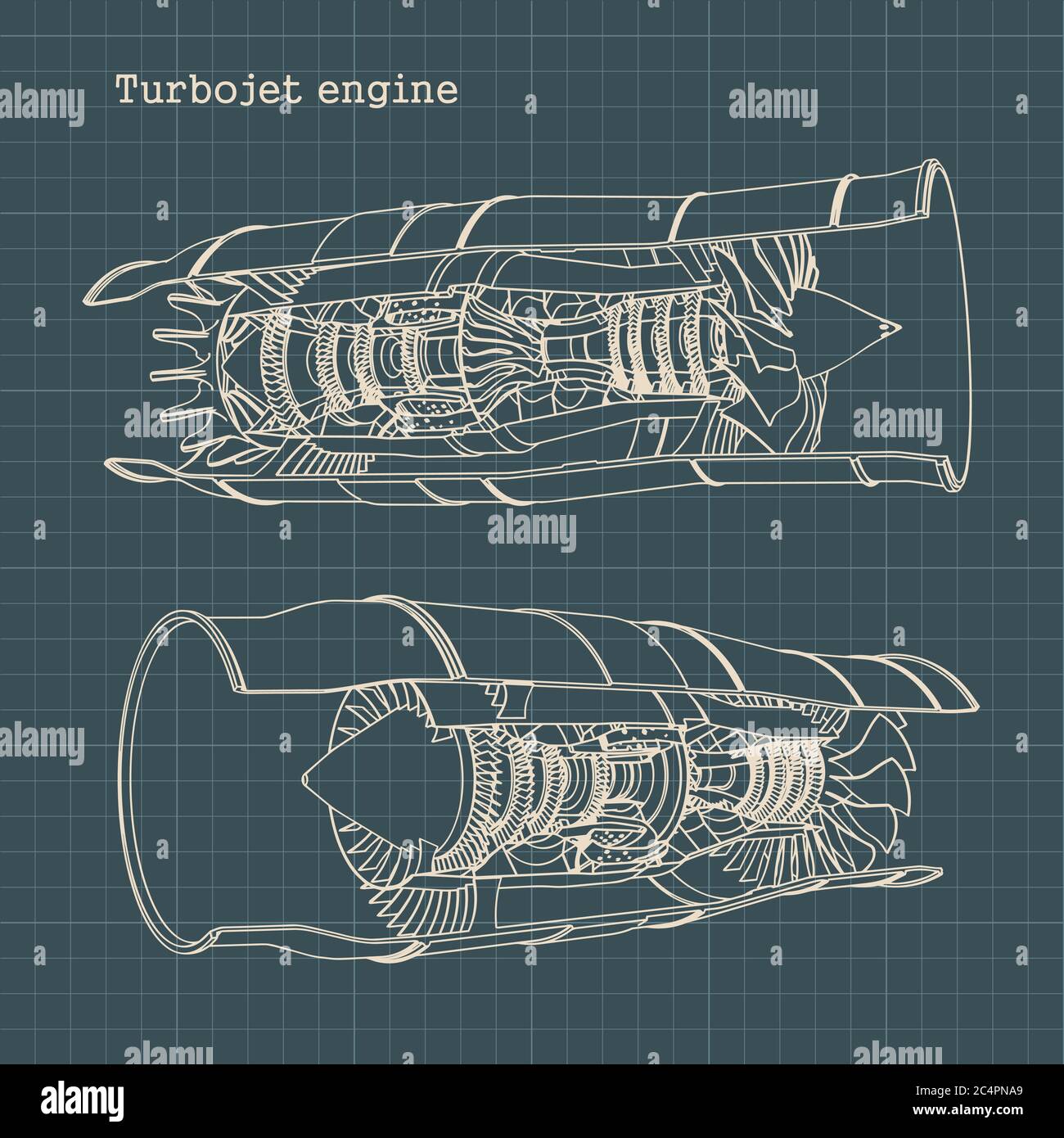 Stylized vector illustration drawings of a turbojet Stock Vector Image ...