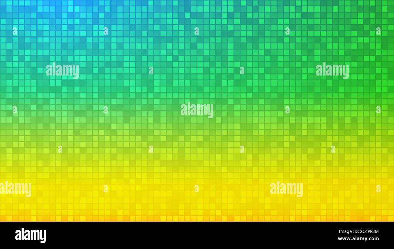 Abstract background of very small squares or pixels in yellow and green ...