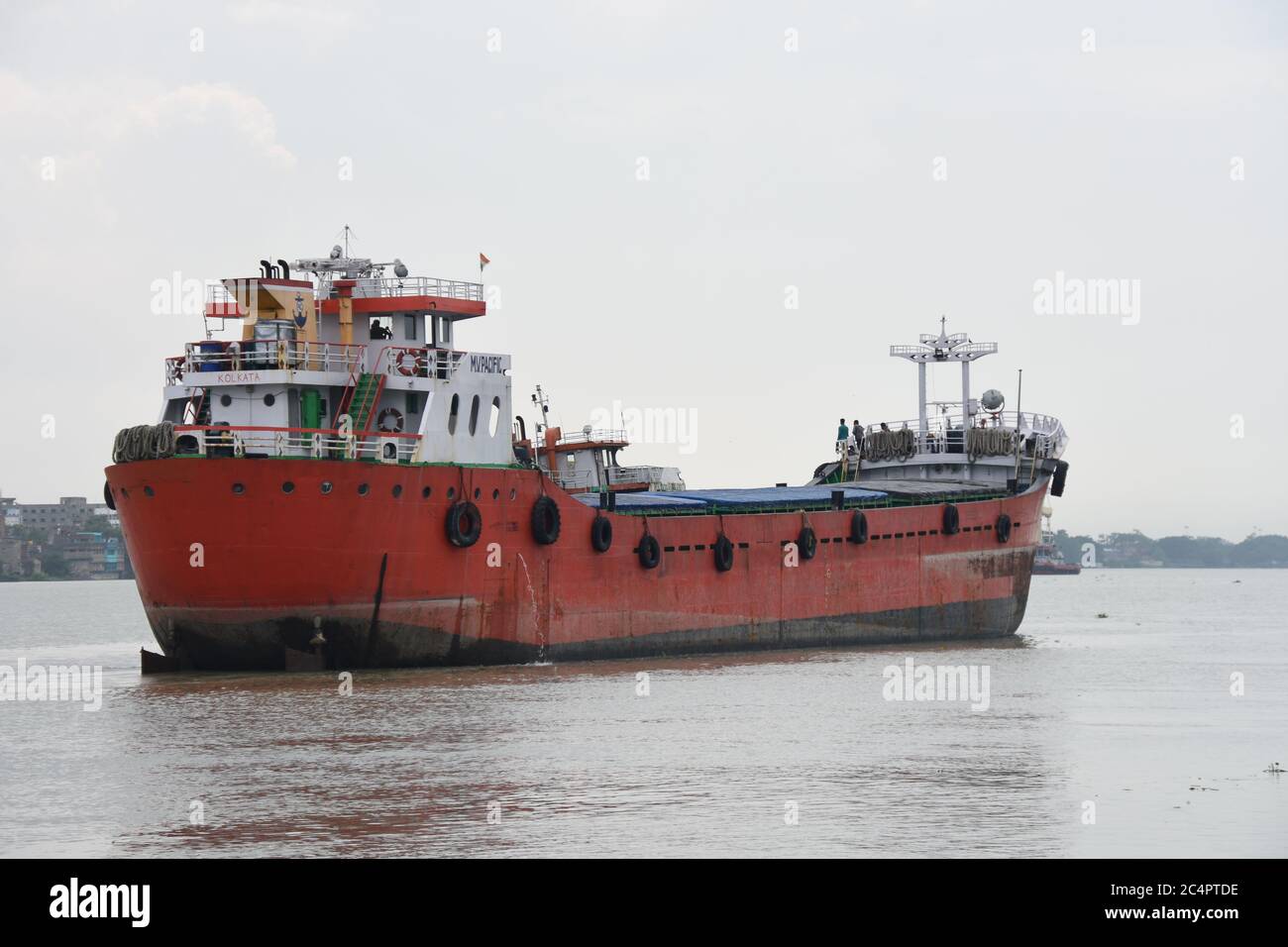 MV Pacific. Cargo ship of India on the Ganges or river Hooghly Stock