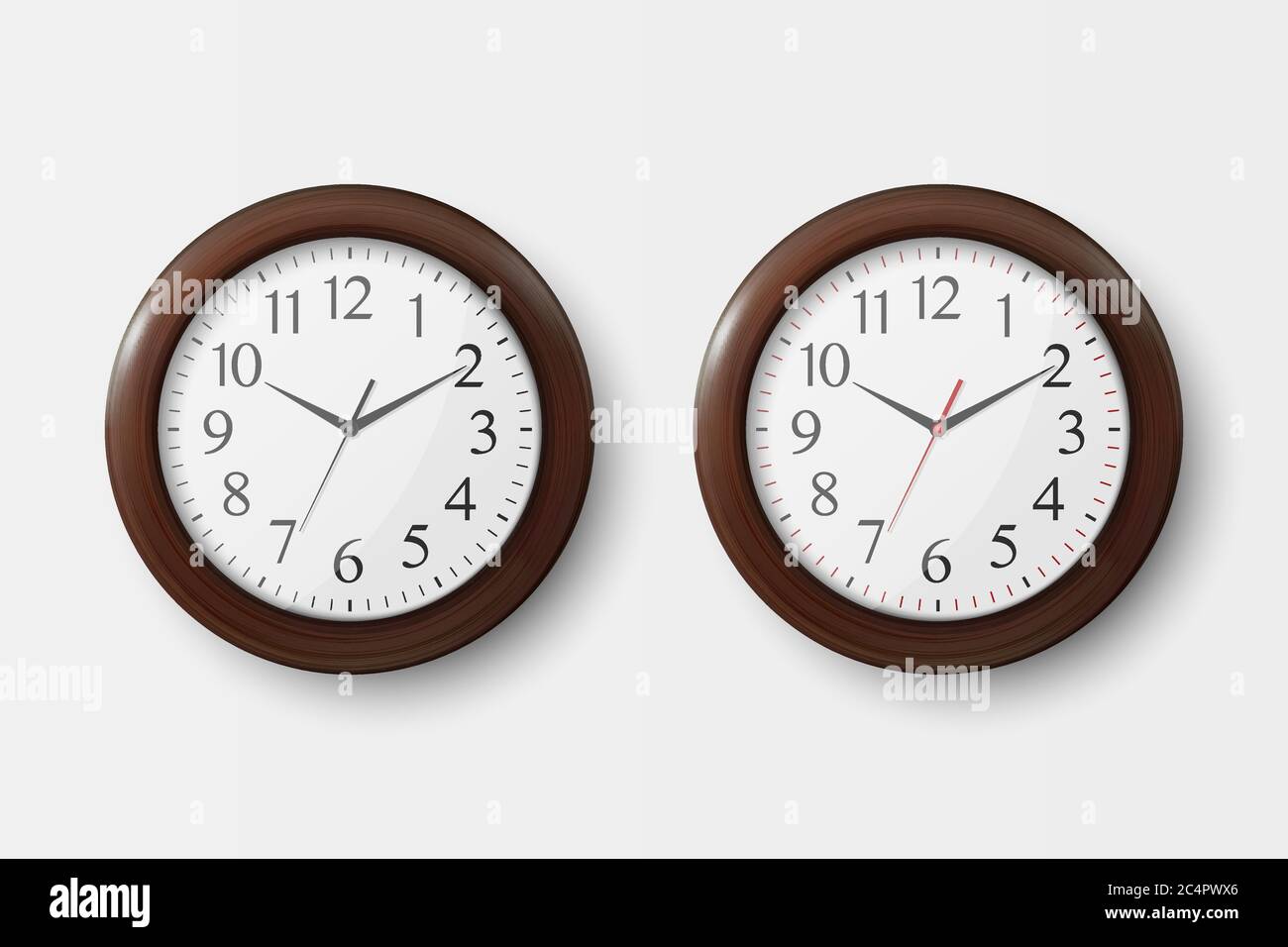 Vector 3d Realistic Simple Round Wooden Wall Office Clock with White ...
