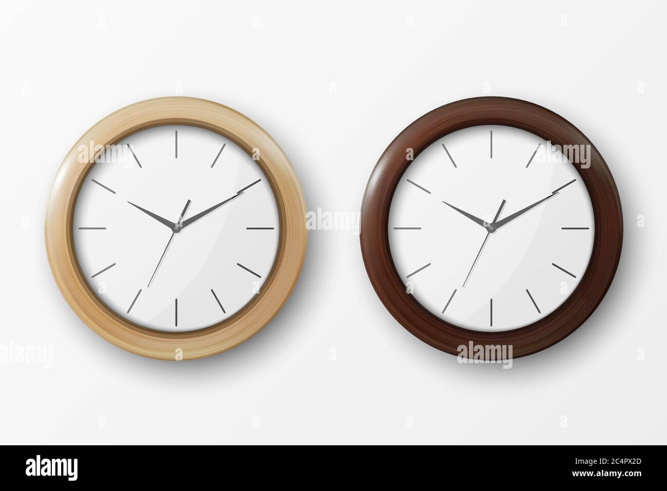 Vector 3d Realistic Simple Round Wooden Wall Office Clock with White ...