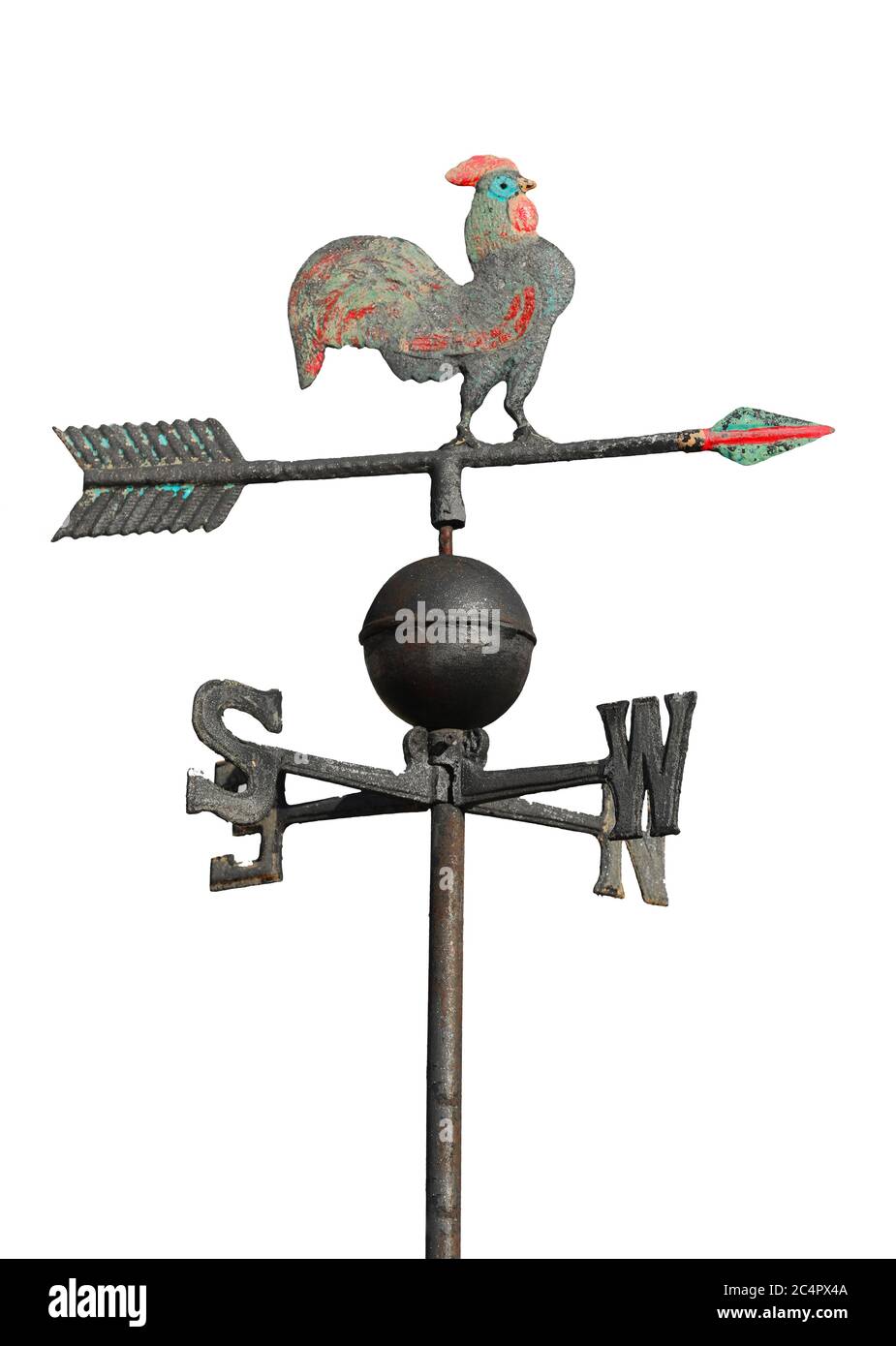 vintage wind vane to indicate the wind direction made of metal with a large  rooster on a white background Stock Photo - Alamy