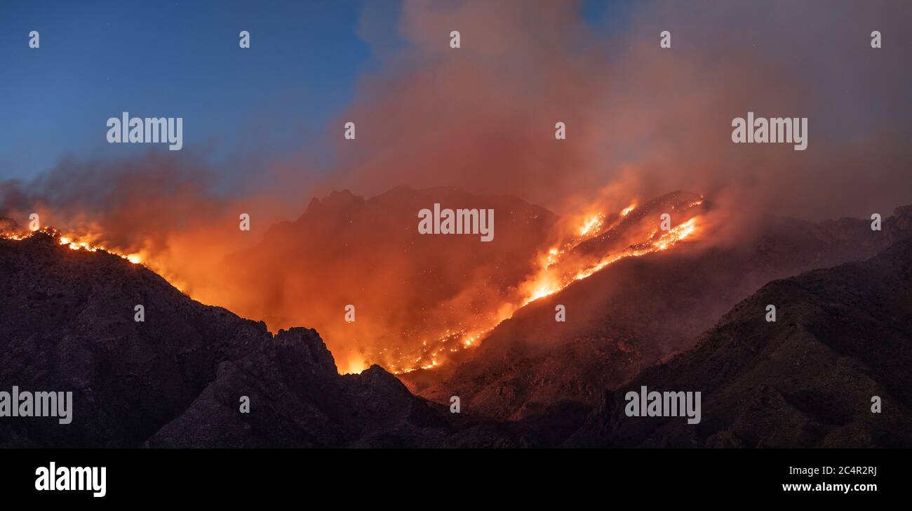 The Bighorn Fire, Catalina Foothills, Tucson, AZ 6-19-2020 Stock Photo