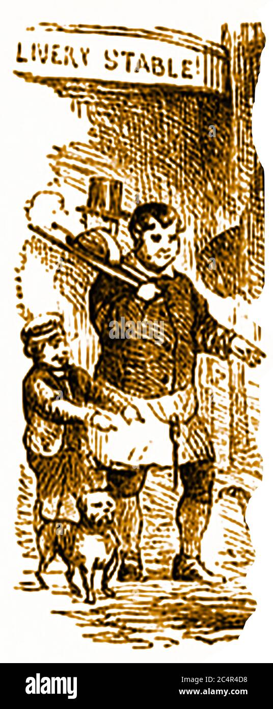 Most Ostlers learned their trade as stable boys as seen in this 19th century magazine illustration. Stock Photo