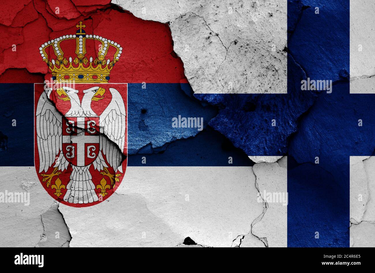 flags of Serbia and Finland painted on cracked wall Stock Photo - Alamy