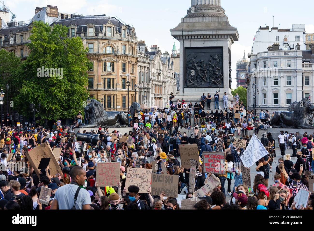 A large crowd of protesters during a Black Lives Matter demonstration, Trafalgar Square, London, 20 June 2020 Stock Photo
