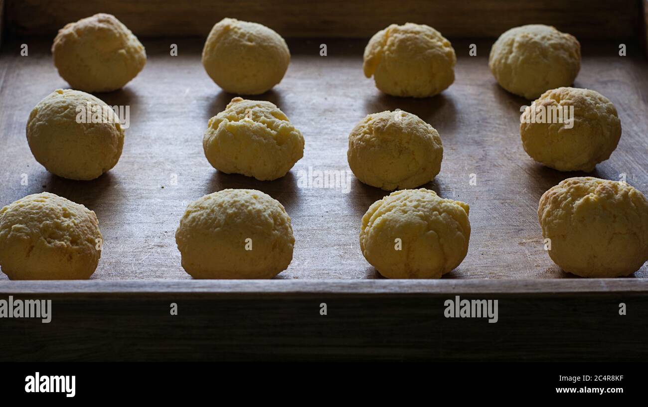A traditional Paraguayan snack, a dough made of Cassava and cheese. Paraguay food Stock Photo