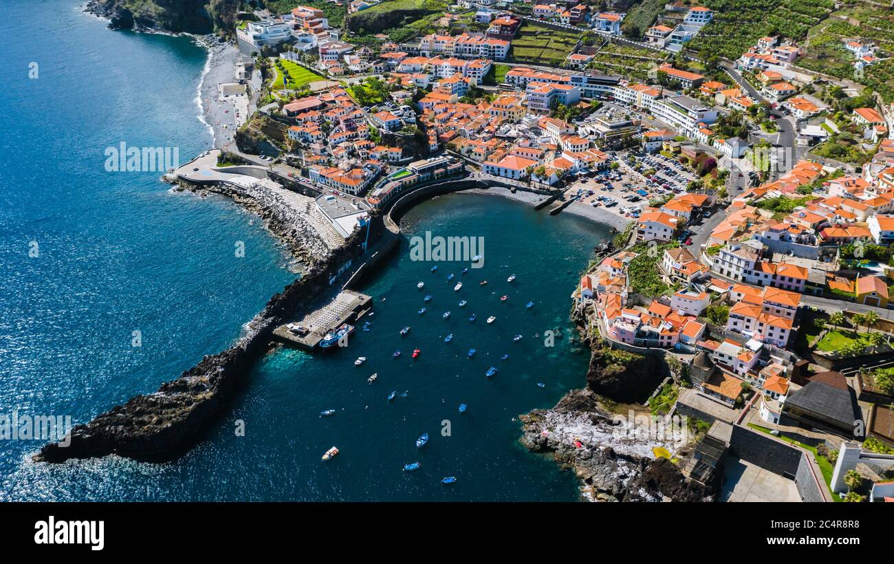 Drone aerial view of Camara de Lobos, Madeira island, Portugal Stock Photo  - Alamy