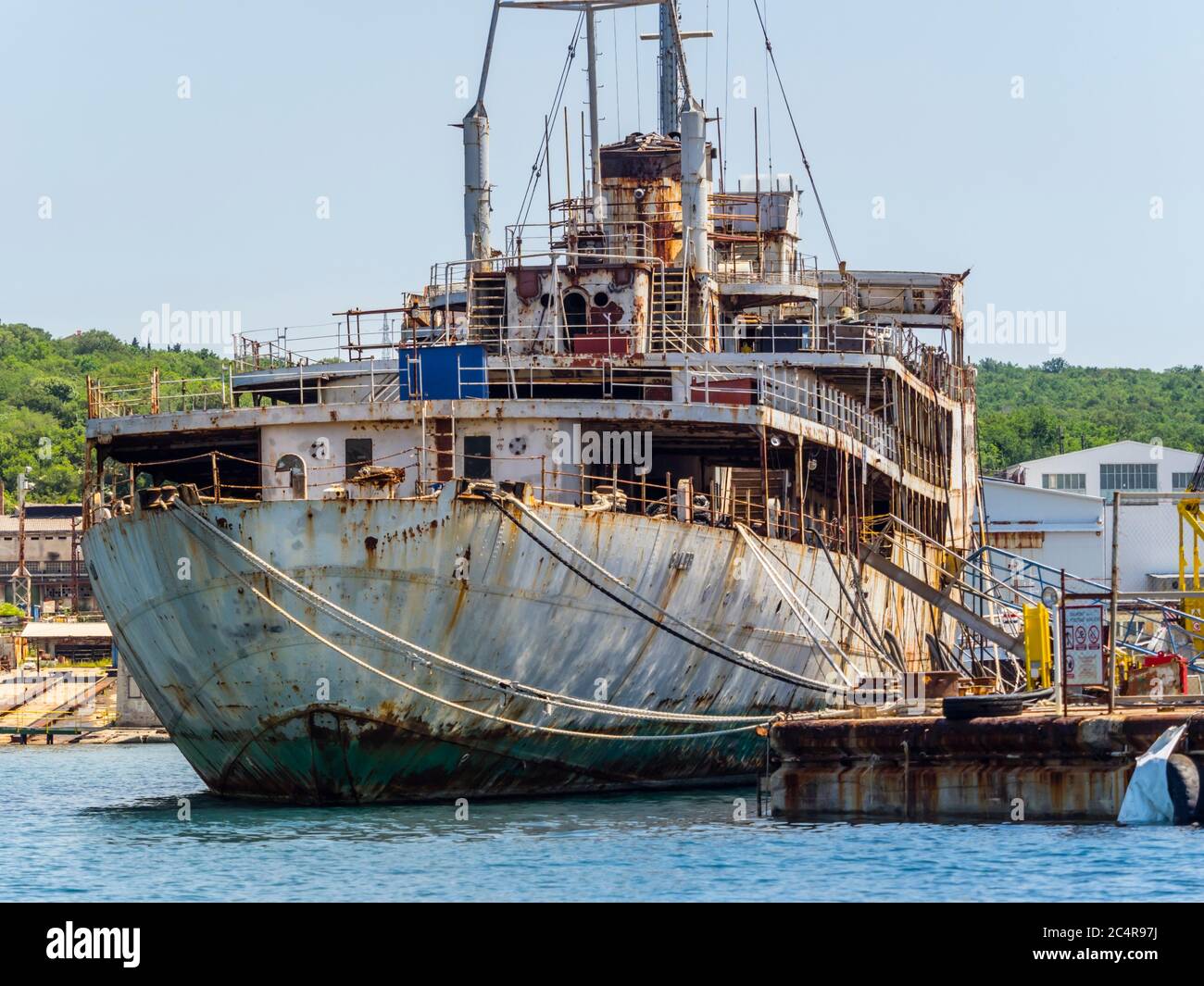 Ship Galeb still in derelict state in Kraljevica maintenance shipyard Croatia ex president Josip Broz Tito's ship of Yugoslavian era Stock Photo