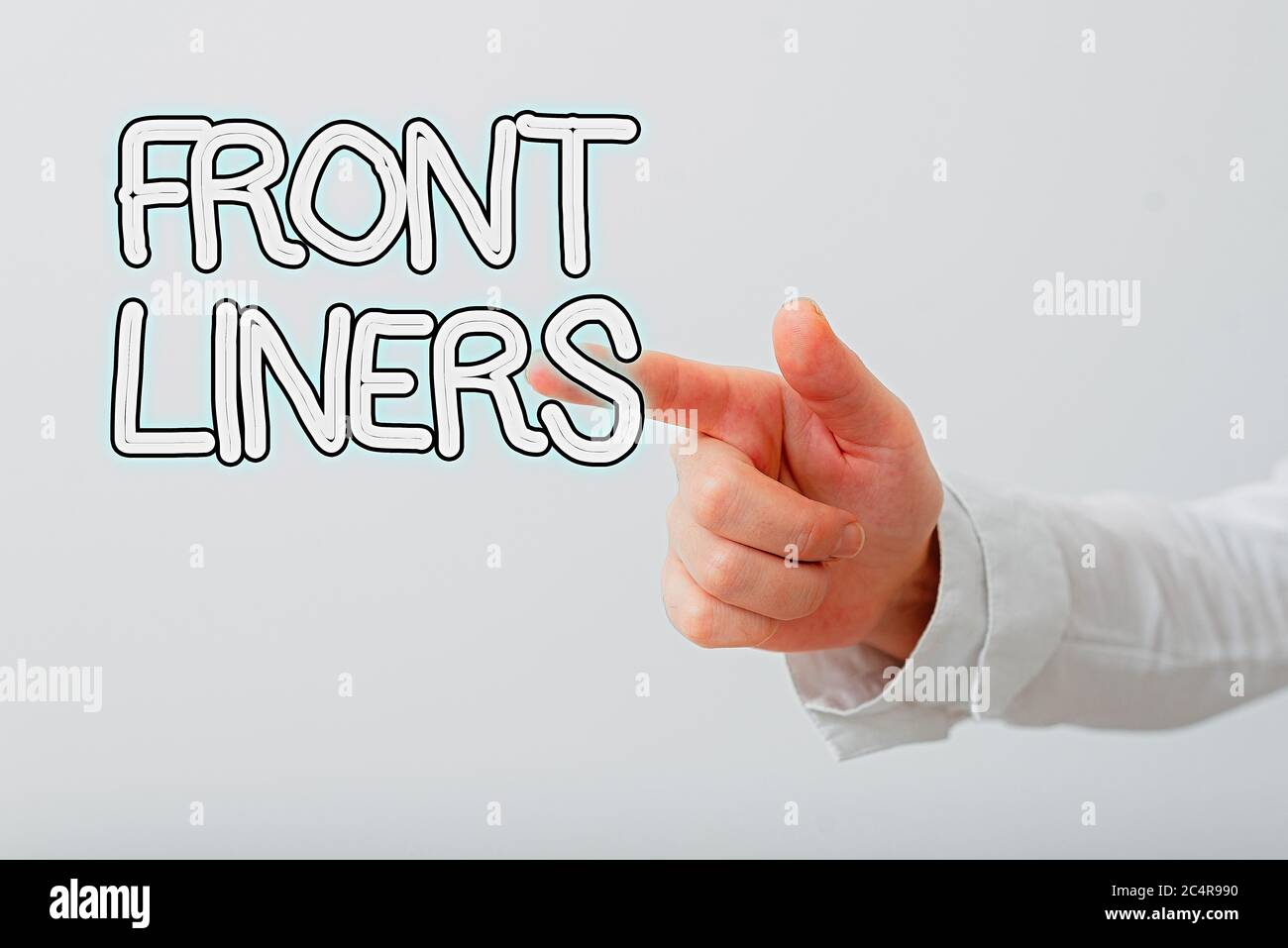 Writing note showing Frontliners. Business concept for most important ...