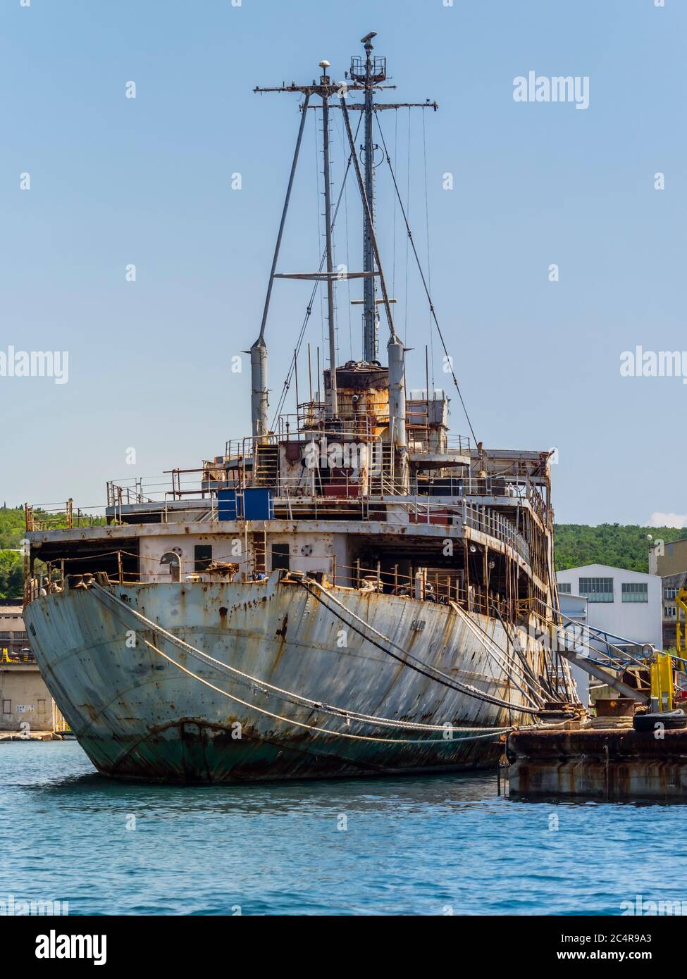 Ship Galeb still in derelict state in Kraljevica maintenance shipyard Croatia ex president Josip Broz Tito's ship of Yugoslavian era Stock Photo
