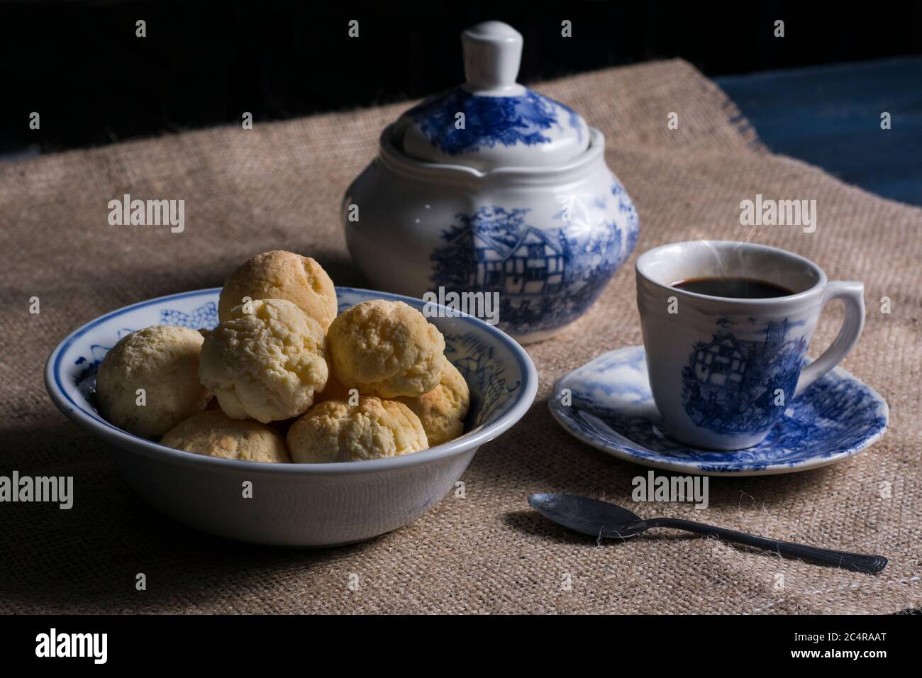 A cup of coffee with a traditional paraguayan snack. Stock Photo