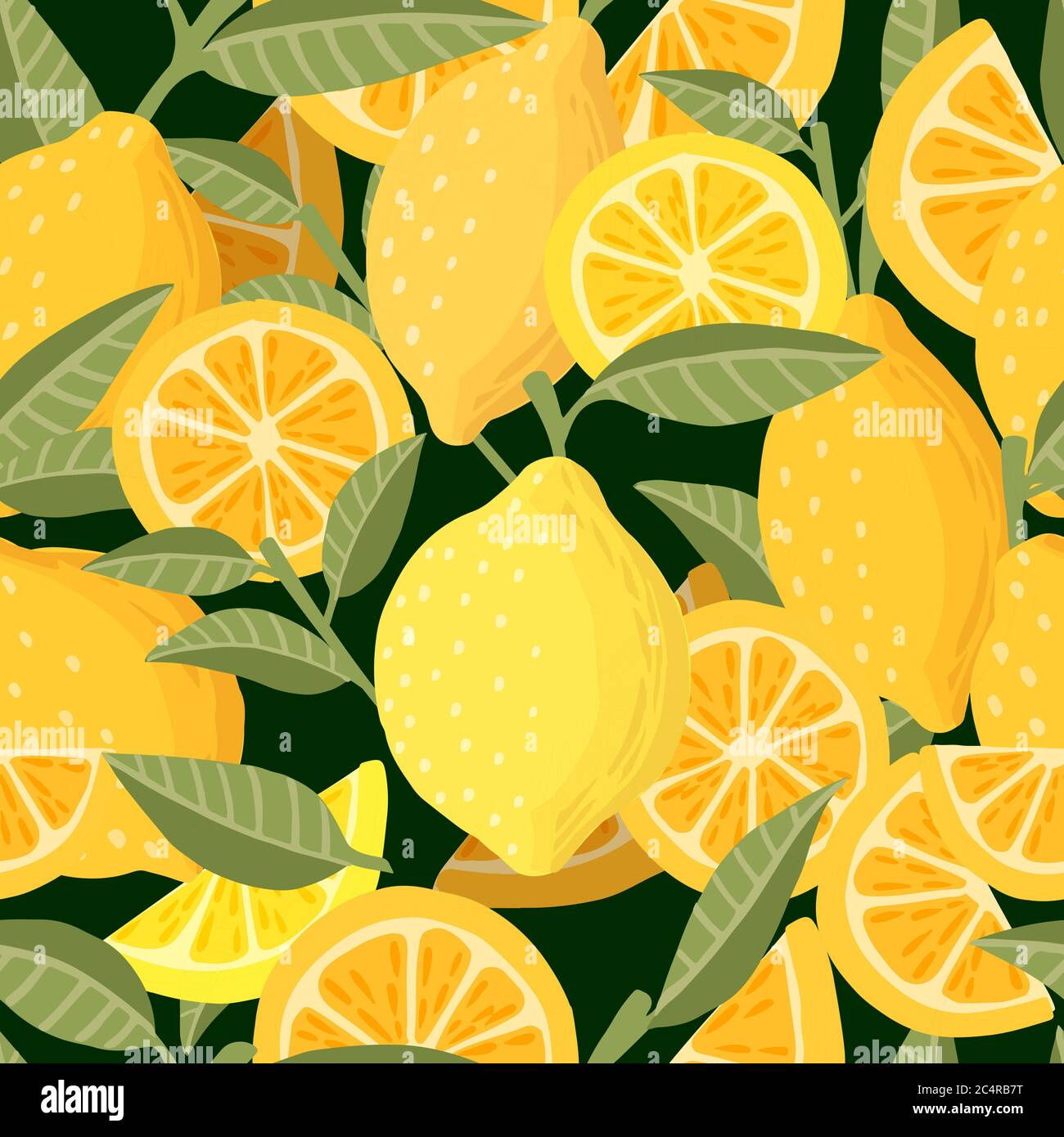 Seamless pattern of lemon citrus yellow fruit whole halved and sliced ...
