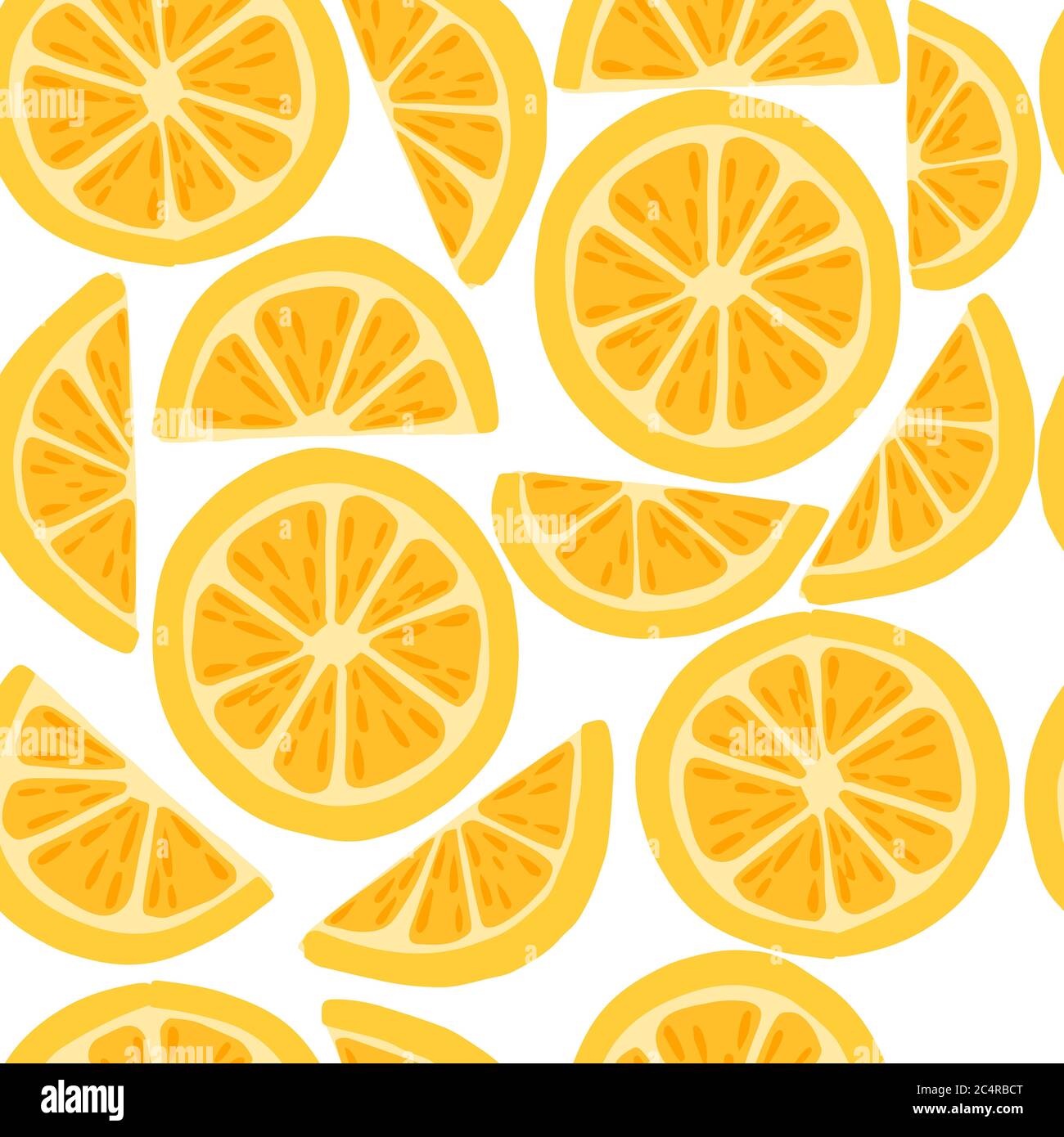 Seamless pattern of lemon citrus yellow fruit halved and sliced flat ...