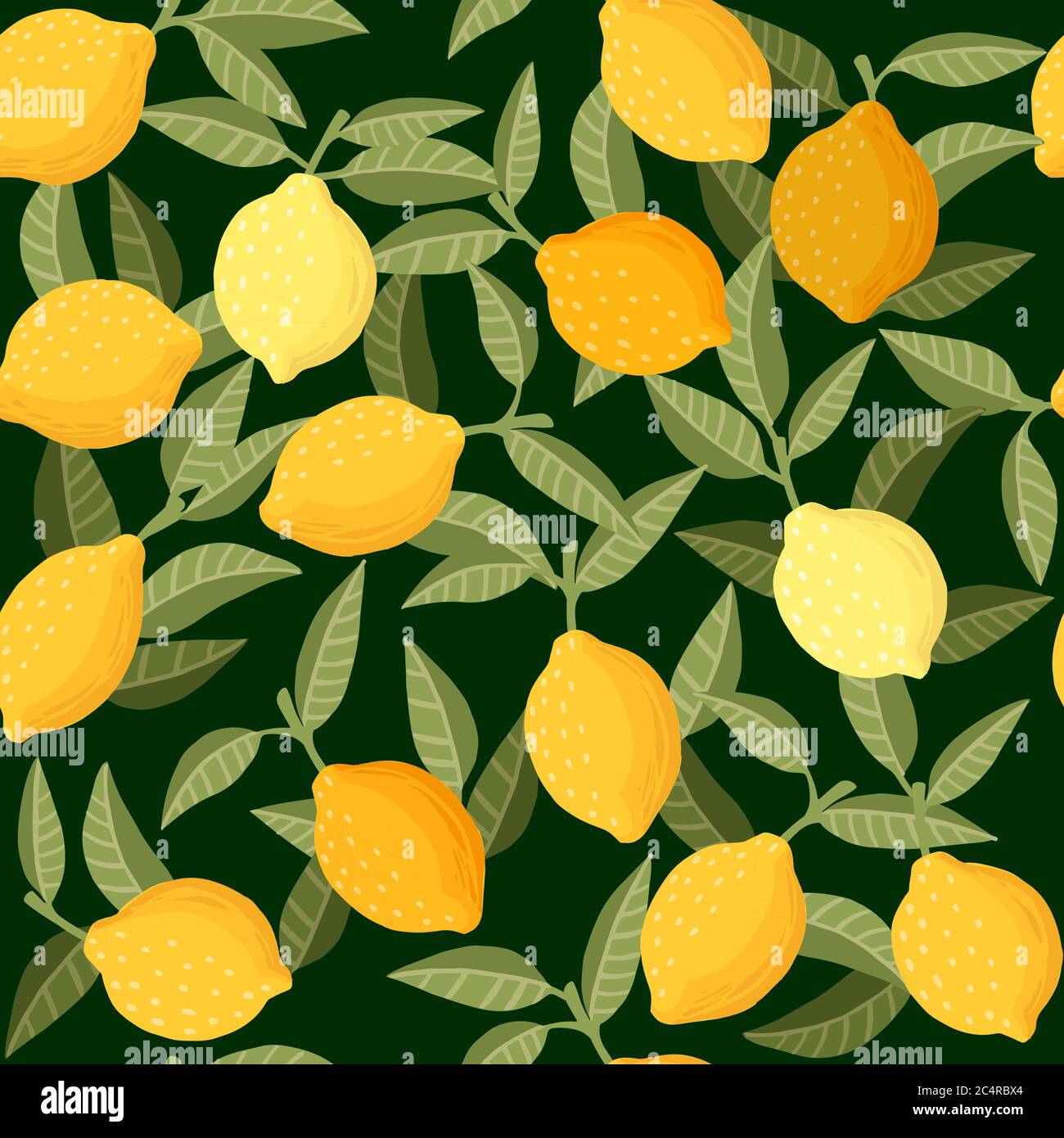 Seamless pattern of whole lemon citrus yellow fruit with green leaves ...