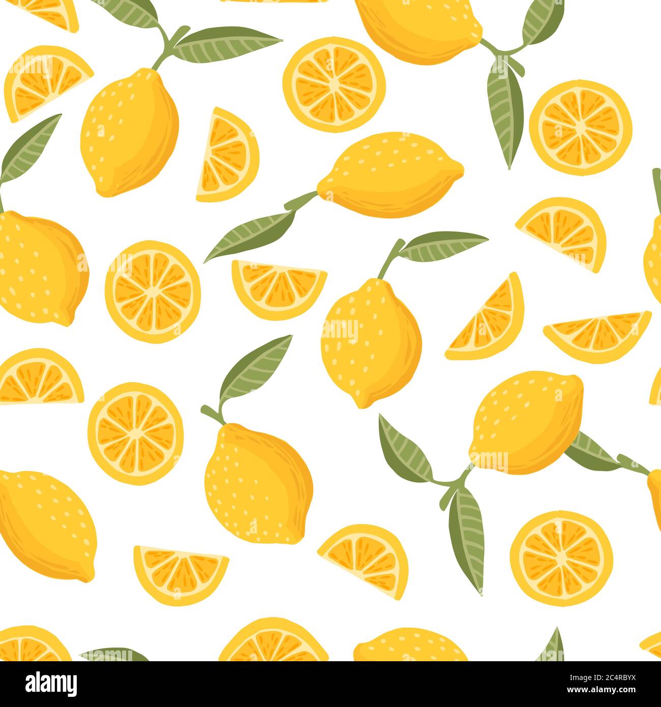 Seamless pattern of lemon citrus yellow fruit whole halved and sliced ...