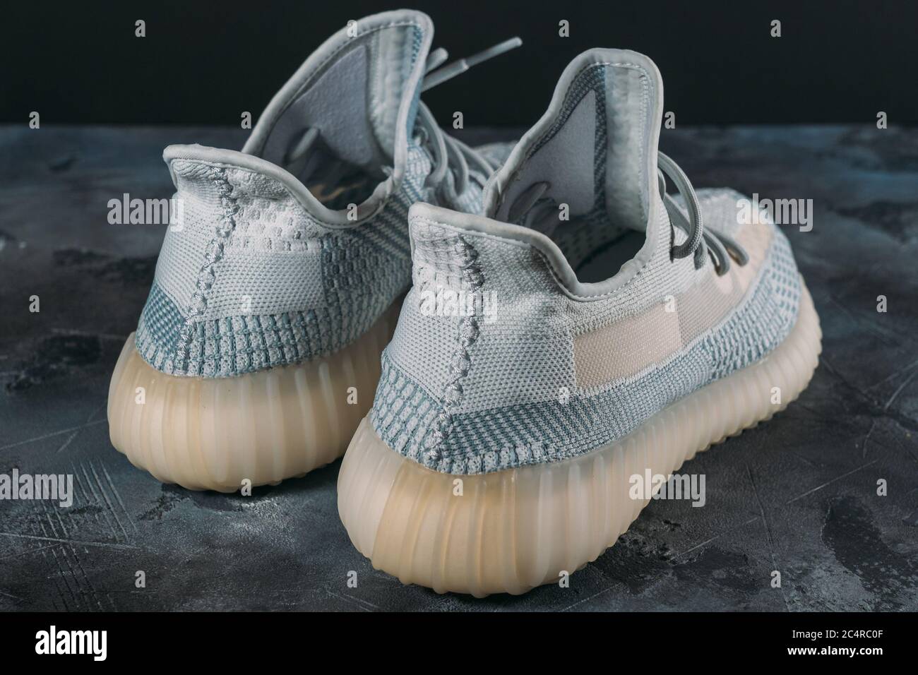 Moscow, Russia - June 2020 : Adidas Yeezy Boost 350 V2 Cloud White - Famous  Limited Collection Fashion Sneakers by Kanye West and Adidas Collaboration,  Trendy Sport Shoes Stock Photo - Alamy