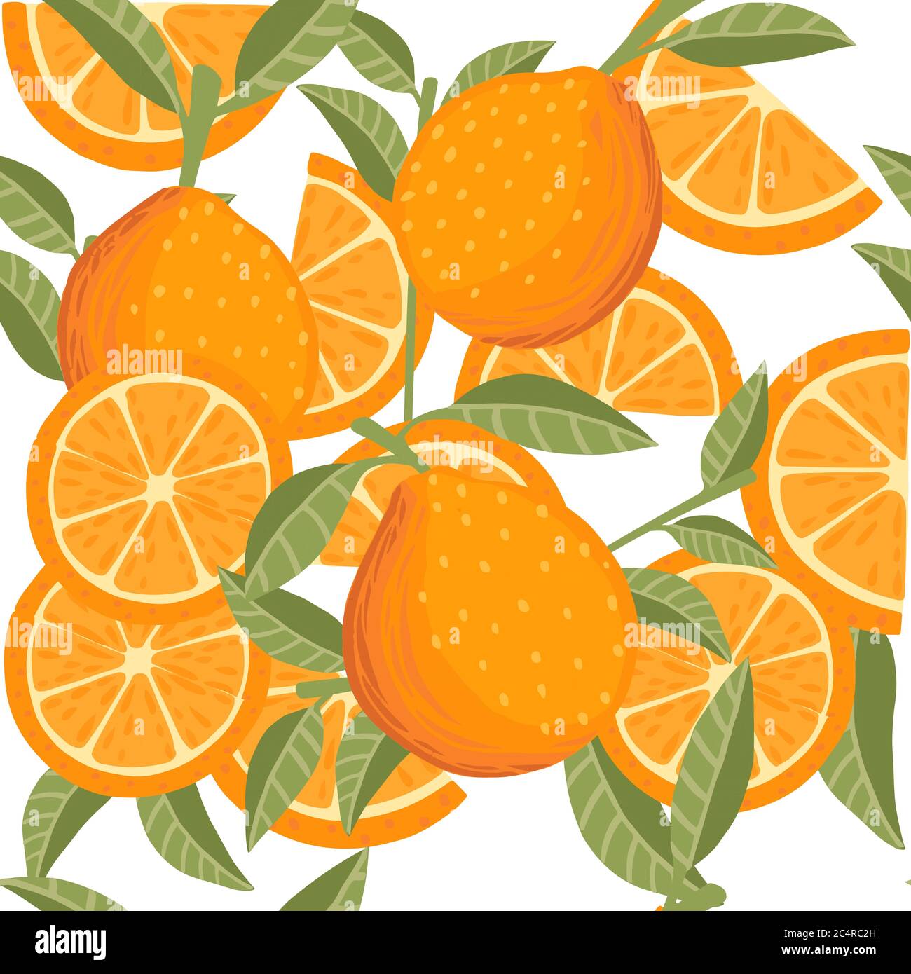 Seamless pattern of orange citrus yellow fruit whole halved and sliced ...
