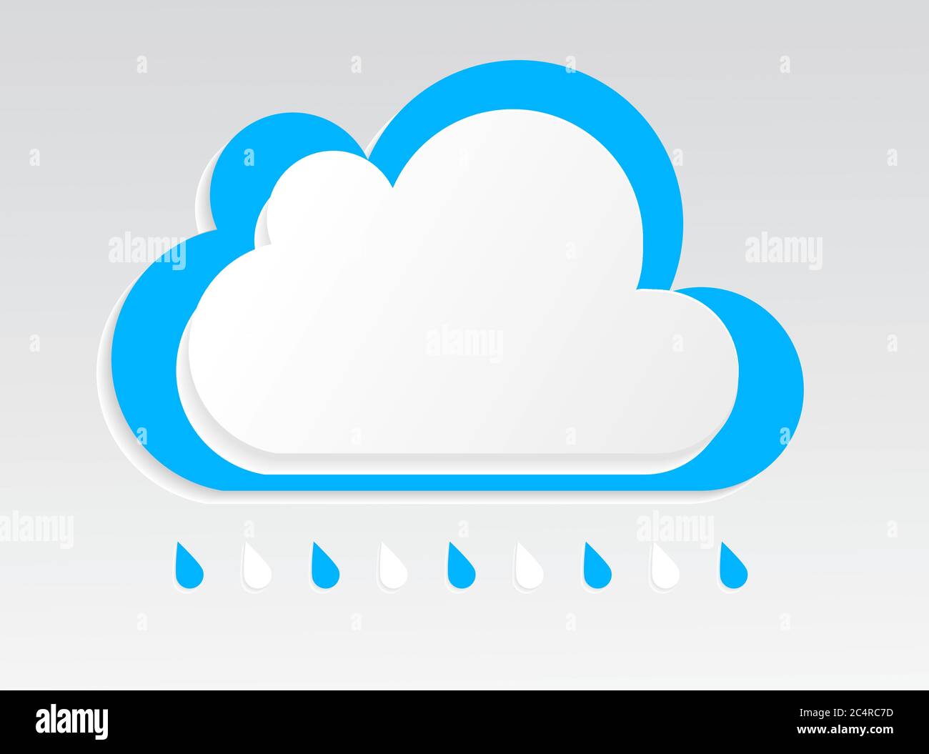 Rainy cloud white blue vector with shadow isolated on the light grey ...