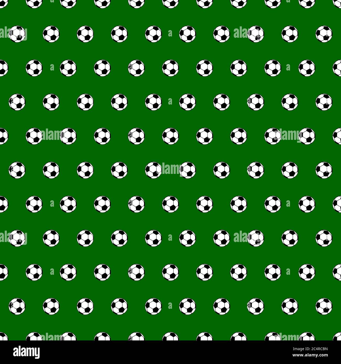 Seamless pattern of small soccer balls on green background. Stock Vector