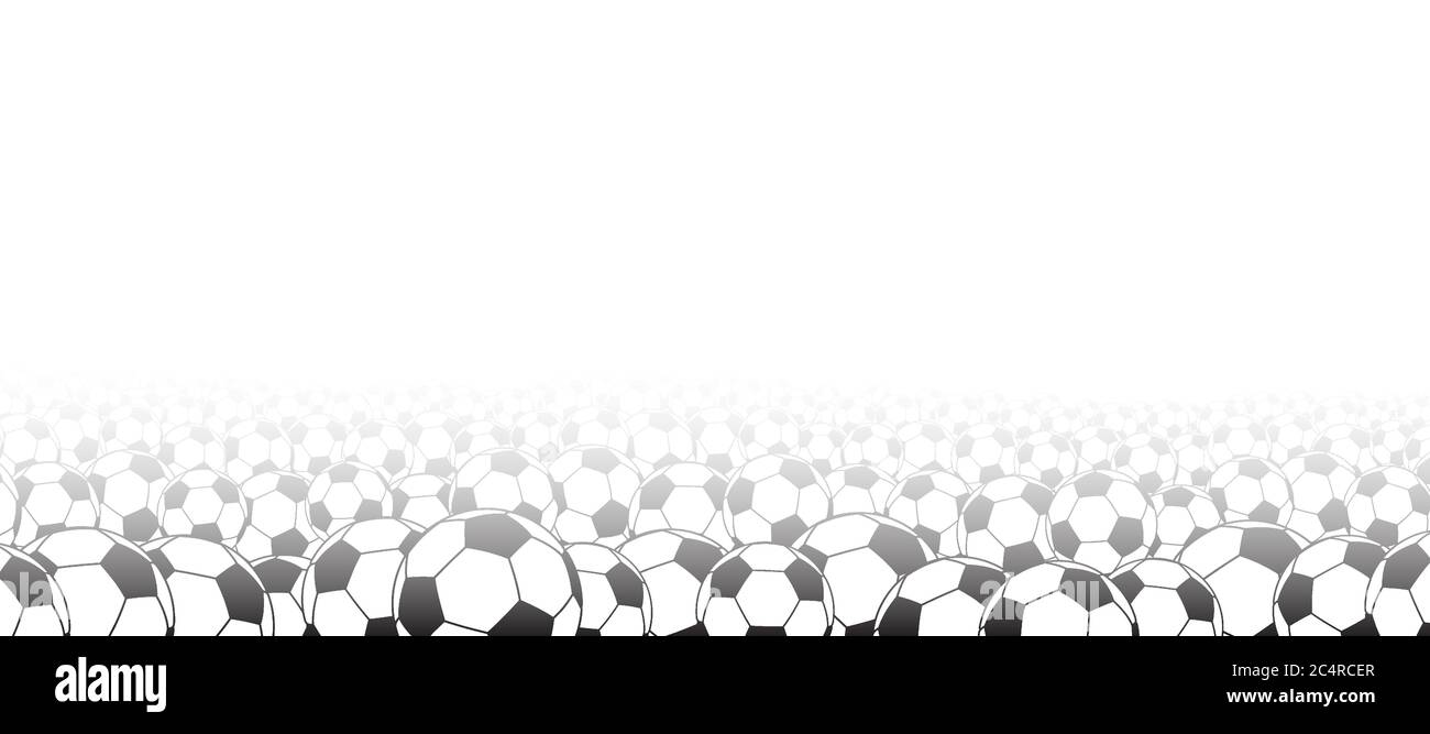 Background of soccer balls, located at the bottom, black on white Stock Vector