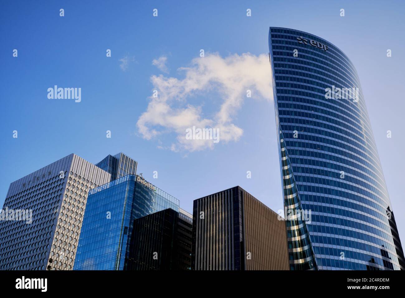 EDF energy headquarters and the Ariane building, skyscrapers and office buildings in La Defense business district, Paris, France Stock Photo