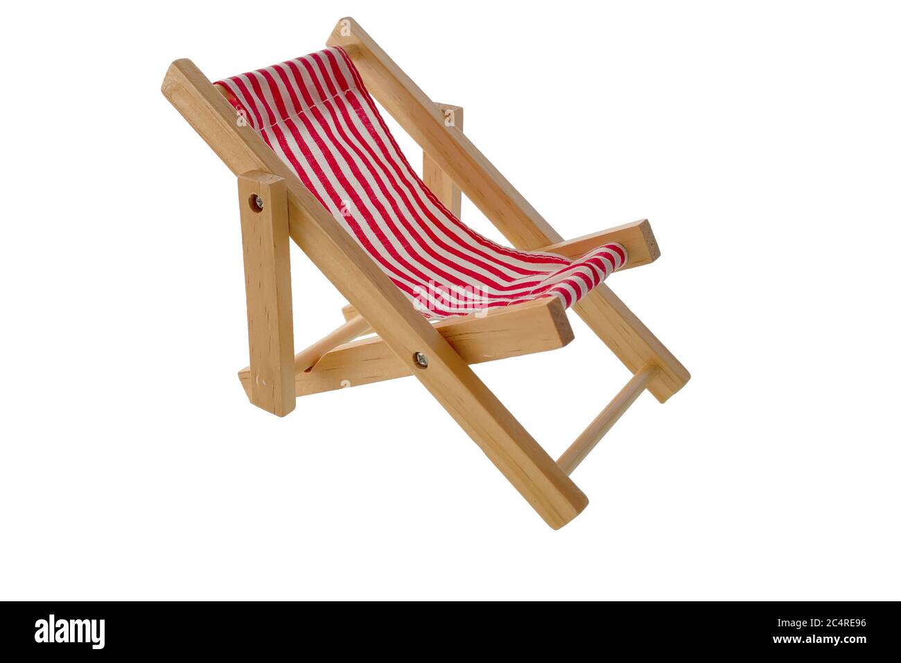 wooden red striped deck chair, isolated on white background Stock Photo