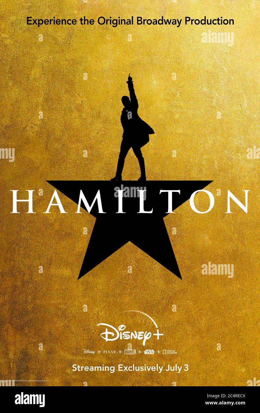 Hamilton (2020) directed by Thomas Kail and starring Lin-Manuel Miranda, Phillipa Soo, Leslie Odom Jr. and Chris Jackson. Live recording from the Richard Rodgers Theatre of the award winning Broadway stage musical about the life of America's founding father Alexander Hamilton. Stock Photo