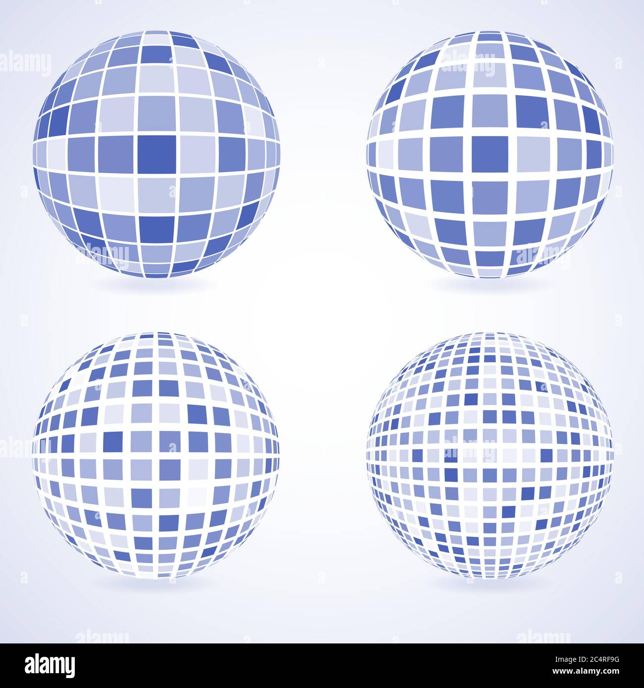 Set of communication vector spheres. Isolated 3d globe icons. Balls with different opacity effect elements. Stock Vector