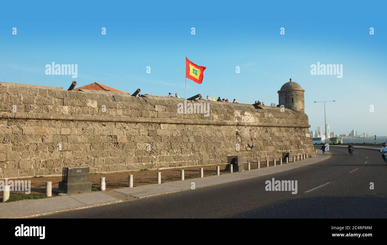 Cartagena de Indias, Bolivar / Colombia - April 11 2016: Tourists visiting the walled city. Cartagena's colonial walled city and fortress were designa Stock Photo