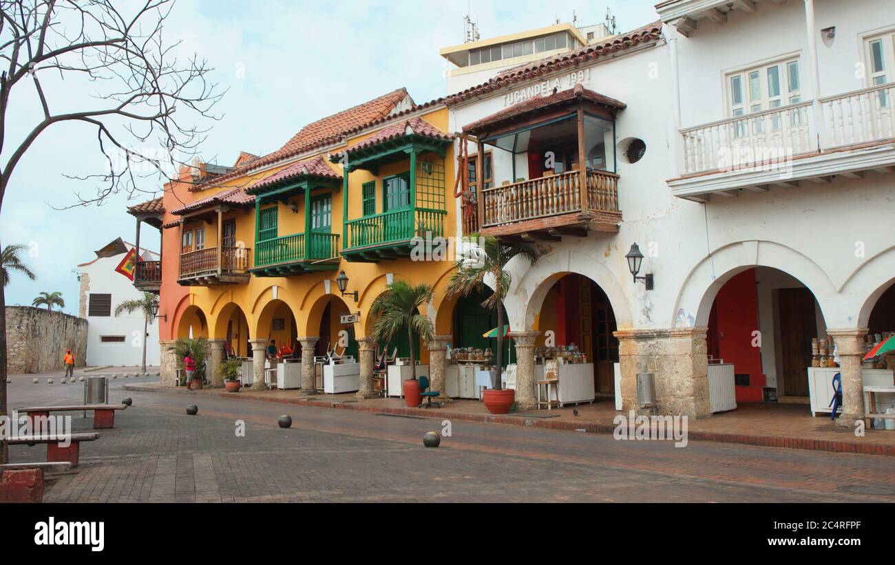 Cartagena de Indias, Bolivar / Colombia - April 8 2016: Plaza de los Coches in the historical center. Cartagena's colonial walled city and fortress we Stock Photo