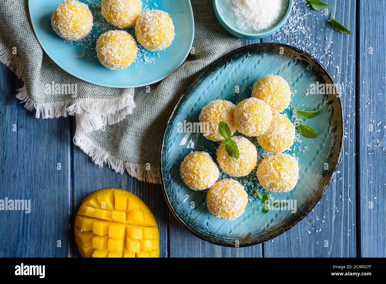 Mango Coconut Ladoo traditional sweet balls made of mango puree