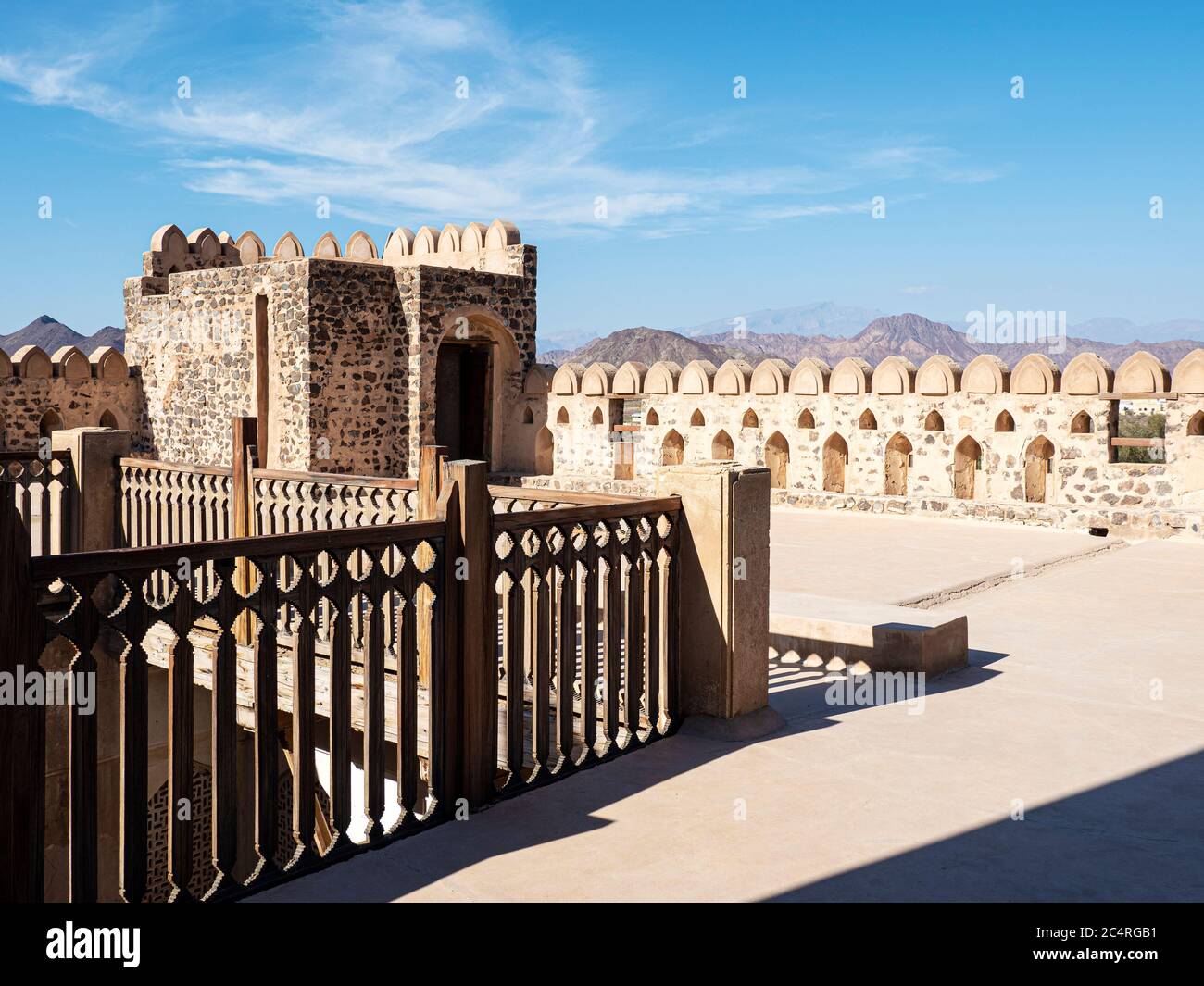 Exterior view of the Castle of Jabreen, a 17th century fortress near Bahla, Sultanate of Oman. Stock Photo