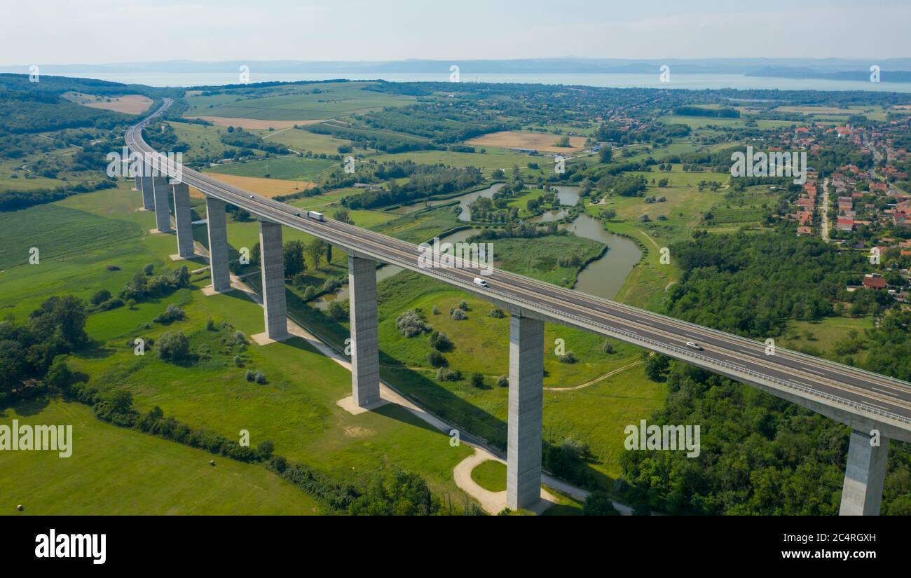 Aerial view of Koroshegy Viaduct in Balaton, Hungary. Stock Photo