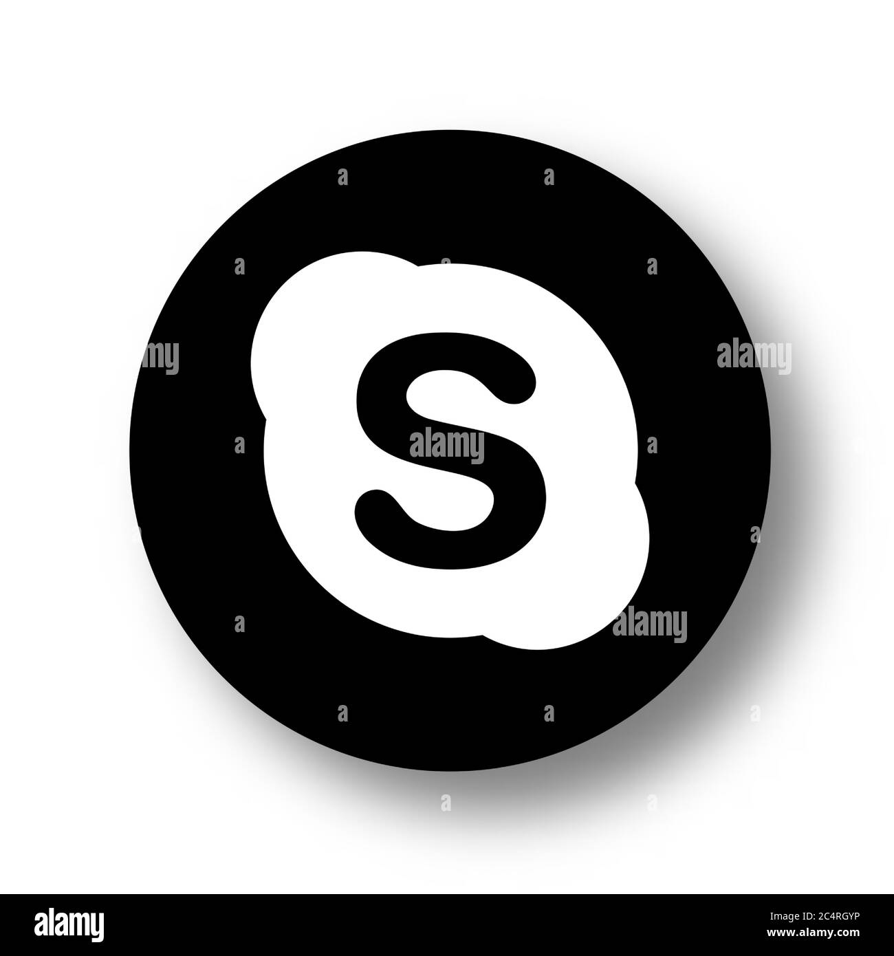 VORONEZH, RUSSIA - JANUARY 31, 2020: Skype logo black round icon with soft shadow Stock Vector