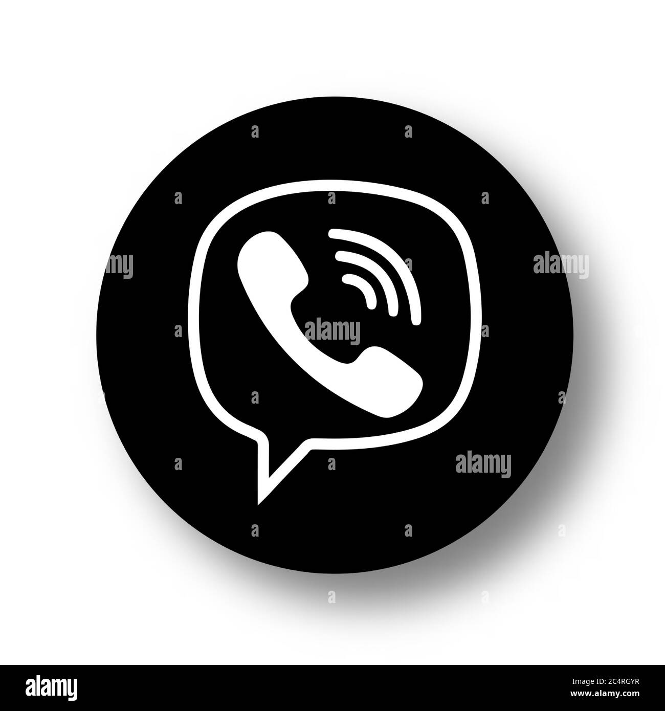 VORONEZH, RUSSIA - JANUARY 31, 2020: Viber logo black round icon with soft shadow Stock Vector