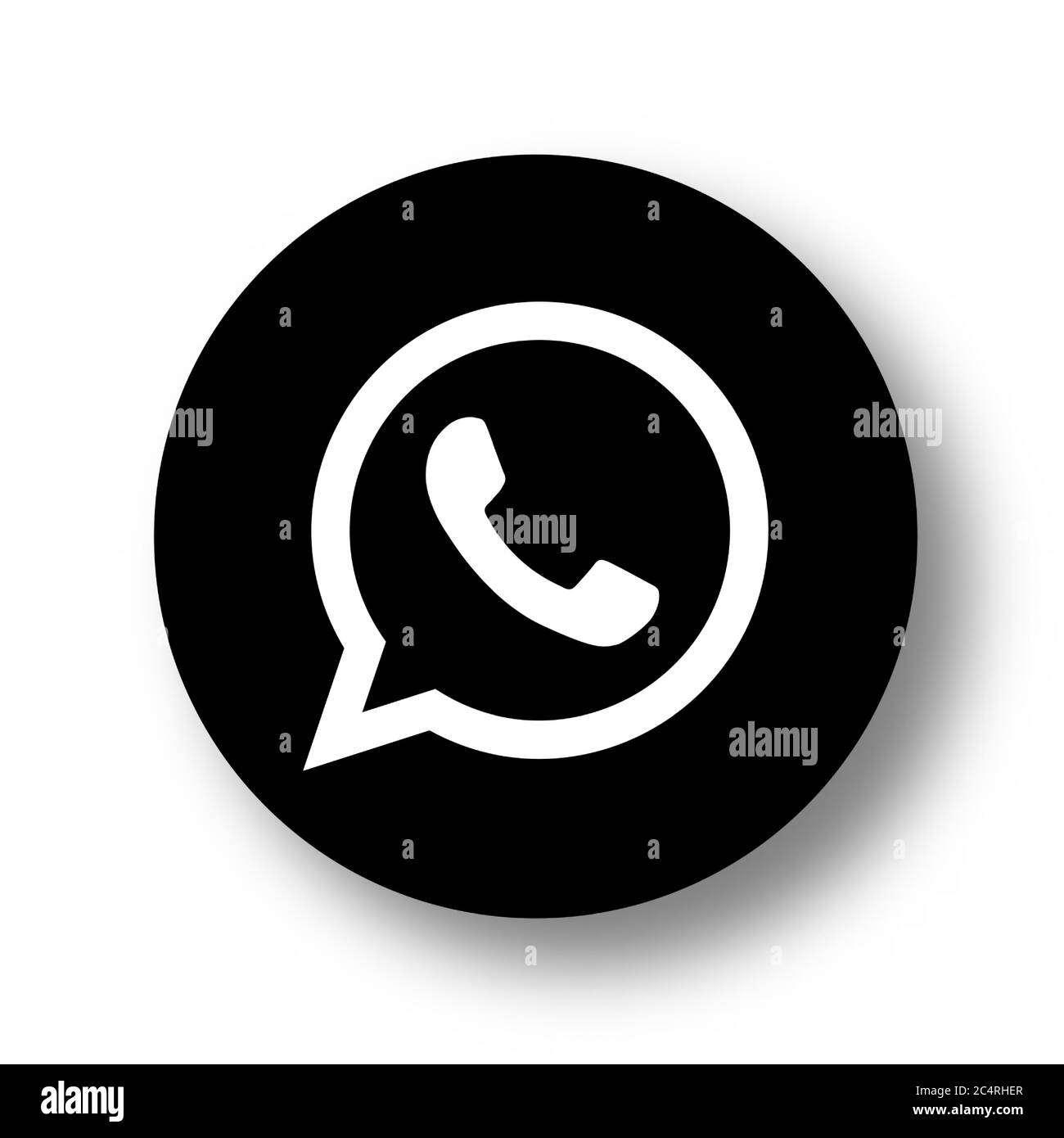 VORONEZH, RUSSIA - JANUARY 31, 2020: Whatsapp logo black round icon with soft shadow Stock Vector