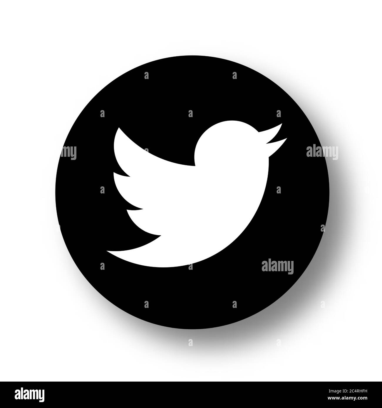 VORONEZH, RUSSIA - JANUARY 31, 2020: Twitter logo black round icon with soft shadow Stock Vector