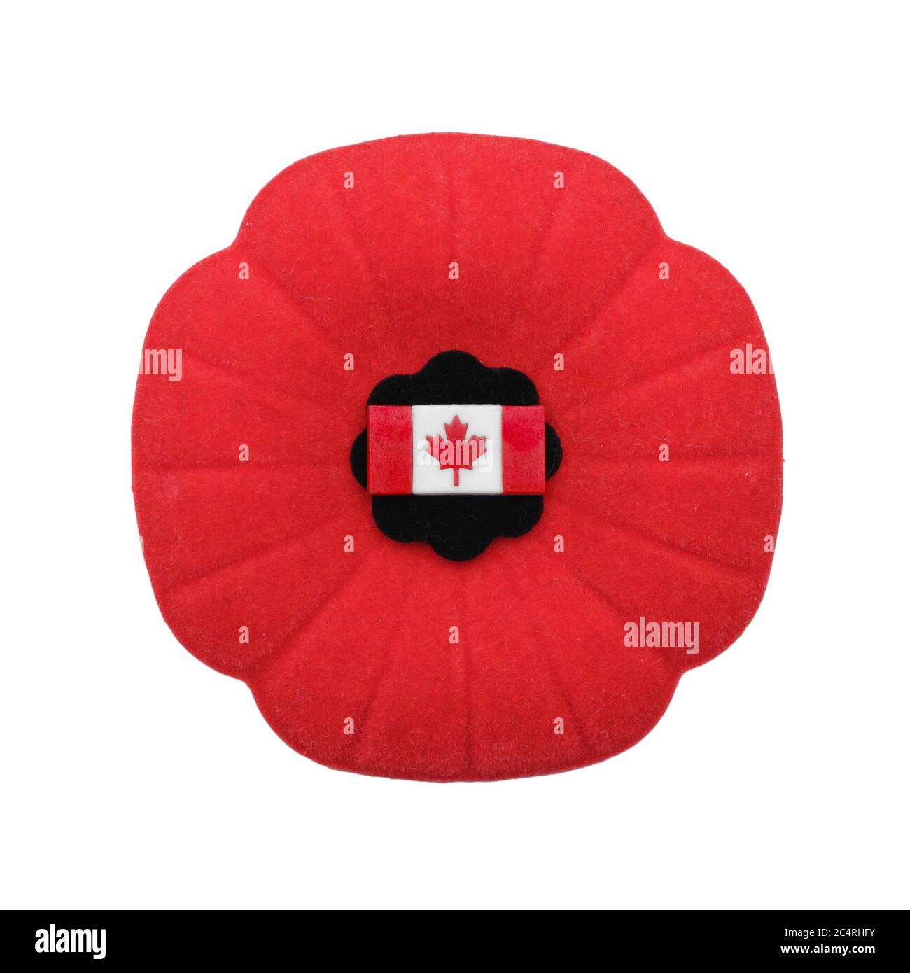 Remembrance Day Poppy with Canadian flag pin isolated on white