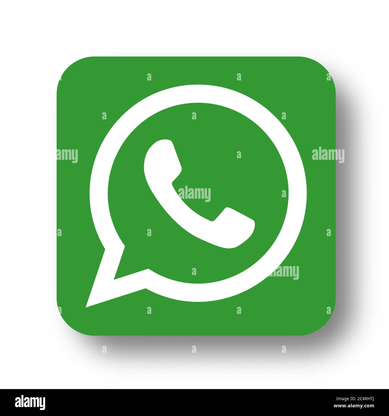VORONEZH, RUSSIA - JANUARY 31, 2020: Whatsapp logo green square icon with soft shadow Stock Vector