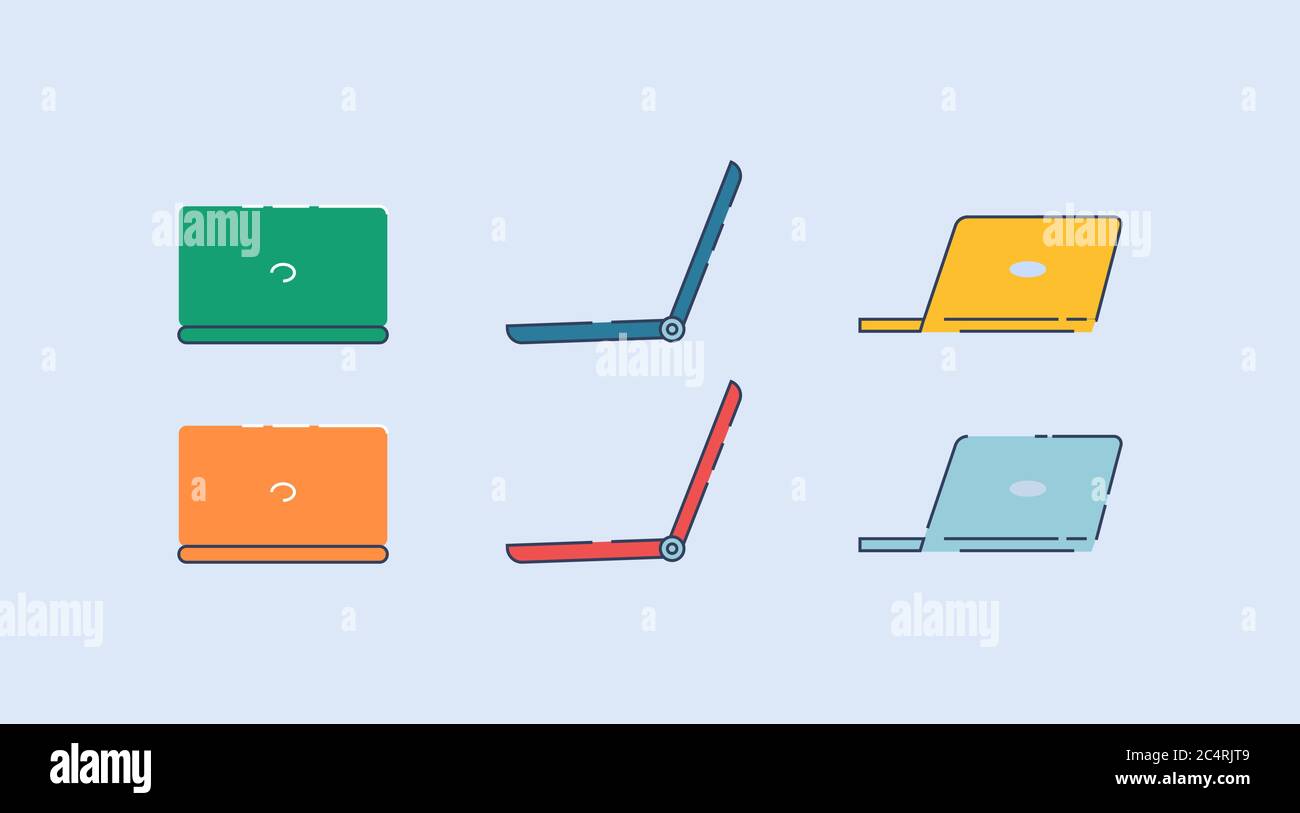 Laptops semi flat RGB color vector illustrations set Stock Vector
