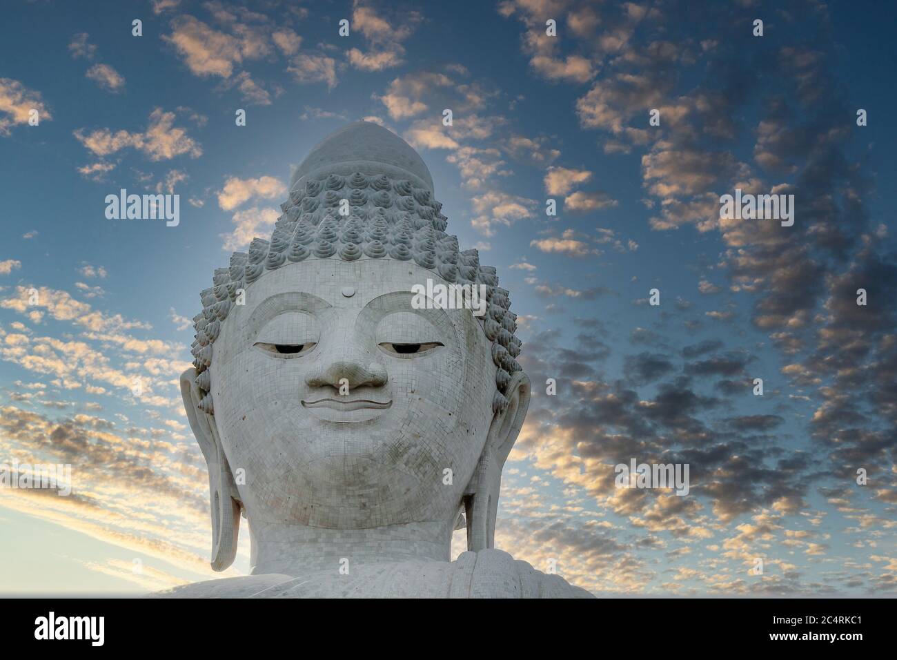 Close-up marble statue of a snow-white Big Buddha on the island of ...
