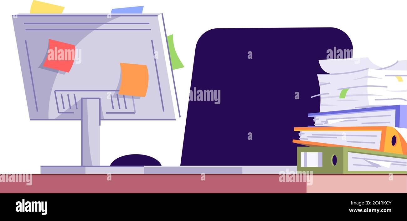 Empty workplace semi flat RGB color vector illustration Stock Vector