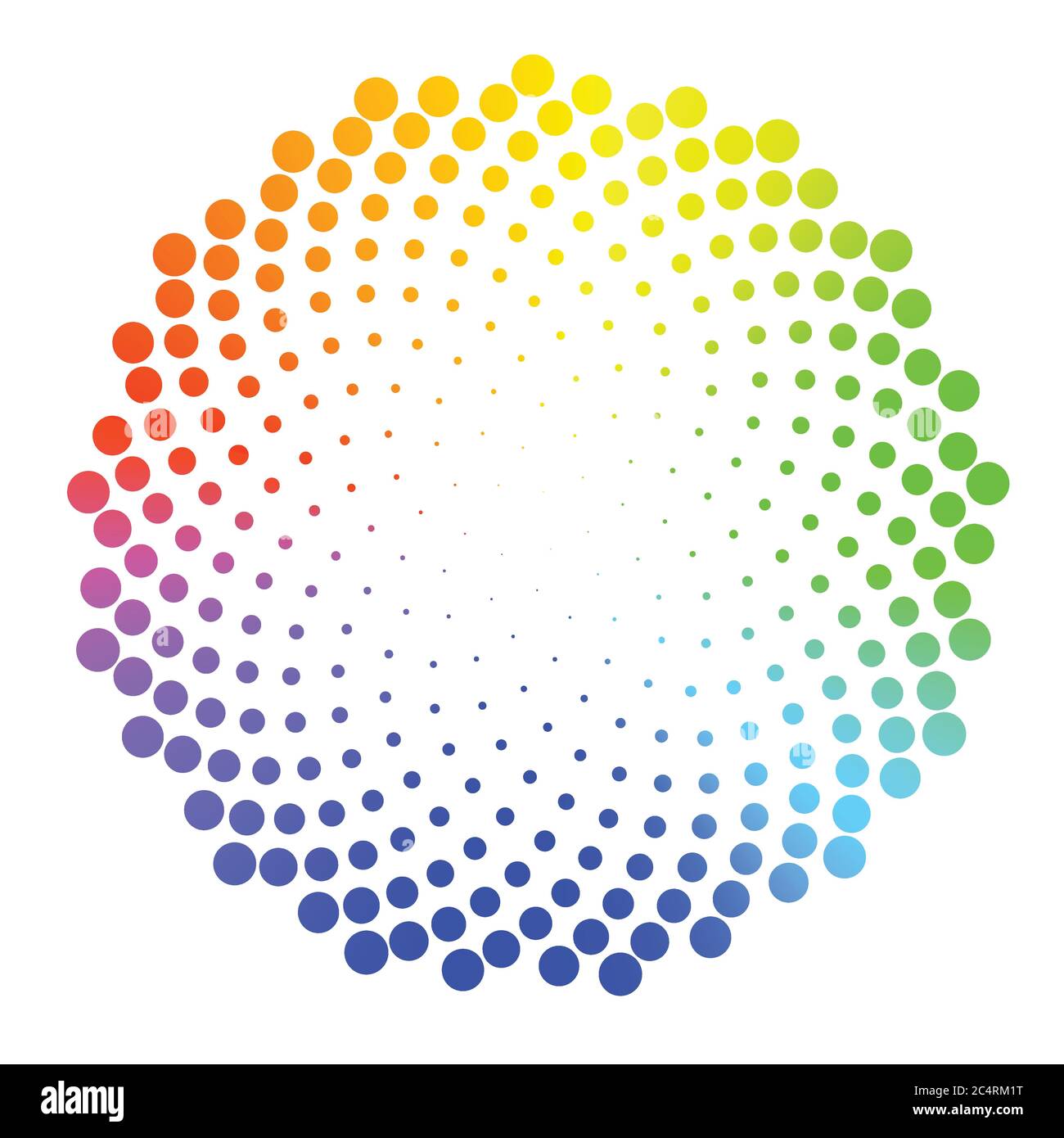 Halftone dotted colorful background circularly distributed. Halftone effect vector pattern. Circle dots isolated on the white background. Stock Vector